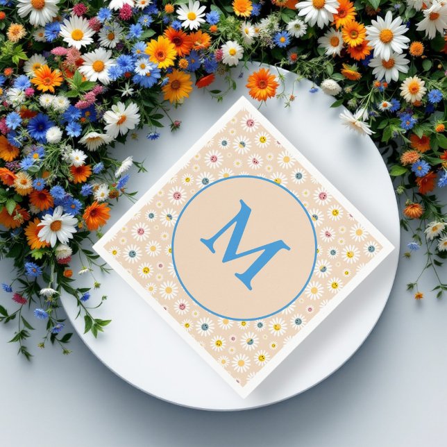 Personlig av färgstark monogram-mildrande Daisy Pappersservett (Colourful Monogram Smiling Daisy personalised Napkins)