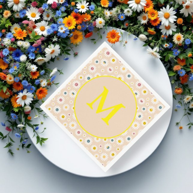 Personlig av färgstark monogram-mildrande Daisy Pappersservett (Colourful Monogram Smiling Daisy personalised Napkins)