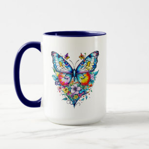 Personlig av fjäril och Blommigt Heart Mugg