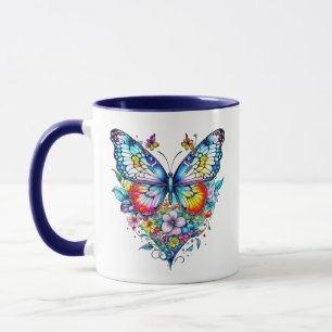 Personlig av fjäril och Blommigt Heart Mugg