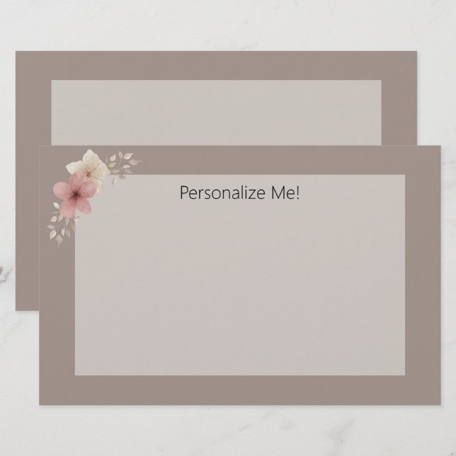 Personlig av  för svällning och Rosa Blommigt Brevpapper (Fram/baksida)