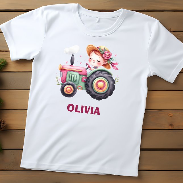 Personlig av Girls Cute Rosa Tractor T Shirt (Skapare uppladdad)