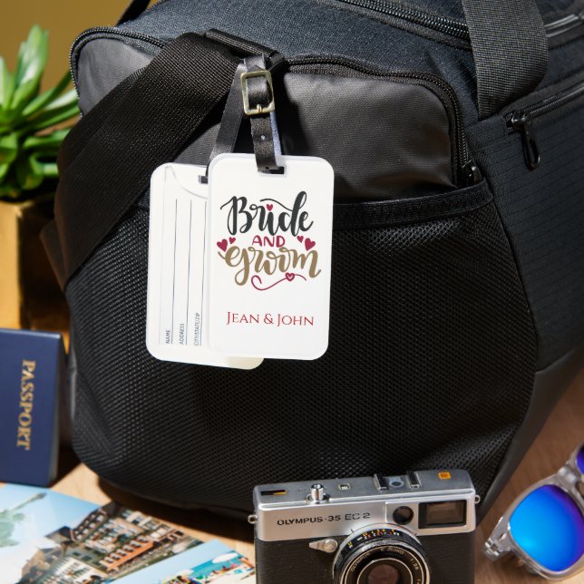 Personlig av grov och groom bagagebricka (Framsida & Baksida)