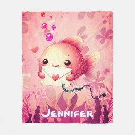 Personlig av guldfisk i rosa tecknad, gräddfisk,  fleecefilt