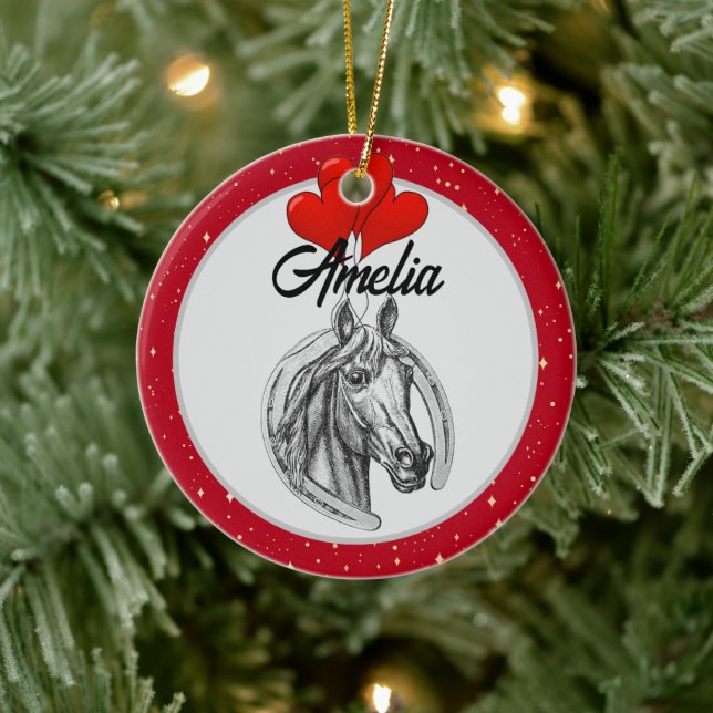 Personlig av hästar och örter julgransprydnad keramik (Träd)