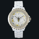 Personlig av honungsbin armbandsur<br><div class="desc">En klocka med en illustration av ett bin i centrum. Anpassa med ditt namn. Bakgrund är blommigt med bin.</div>