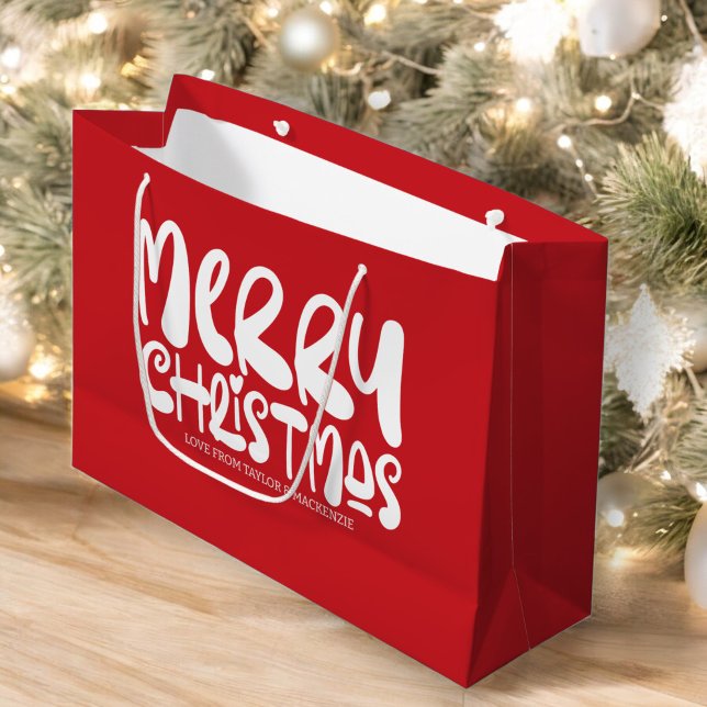 Personlig av julstämning och Bright Retro Type (Christmas Merry and Bright Retro Type Personalized Large Gift Bag by Ricaso. Add your own text)