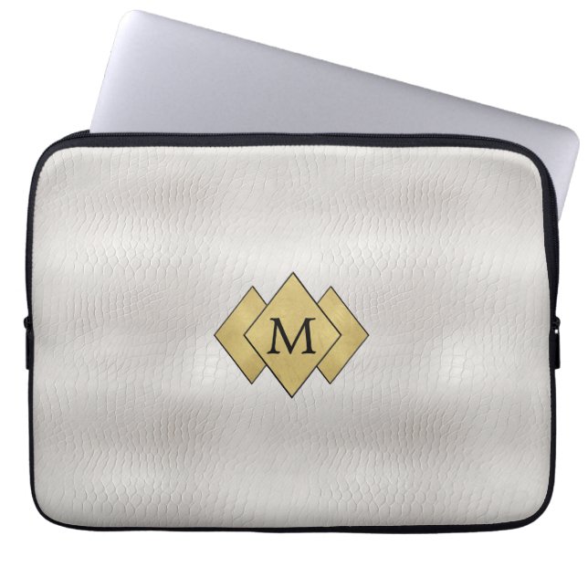 Personlig av klassad Elegant Faux White Leather Laptop Fodral (Framsidan)
