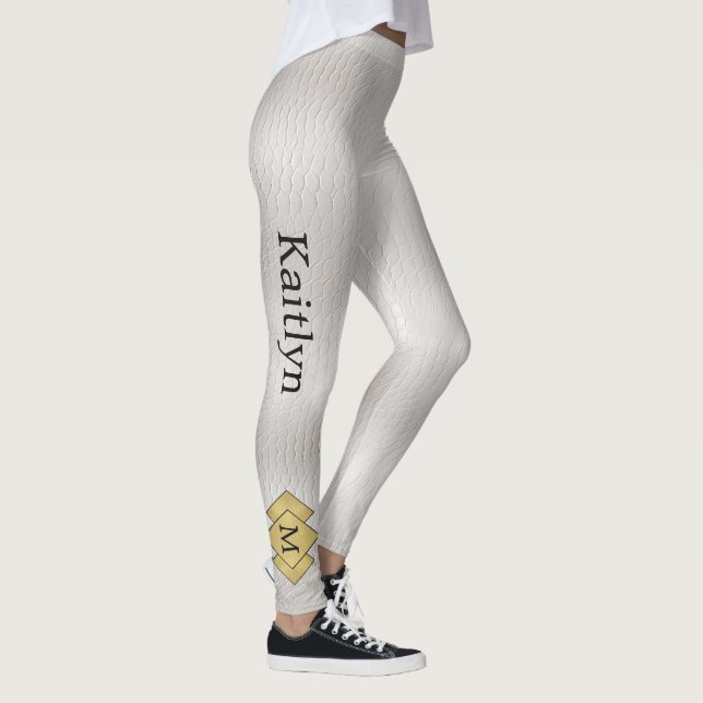 Personlig av klassad Elegant Faux White Leather Leggings (Höger)