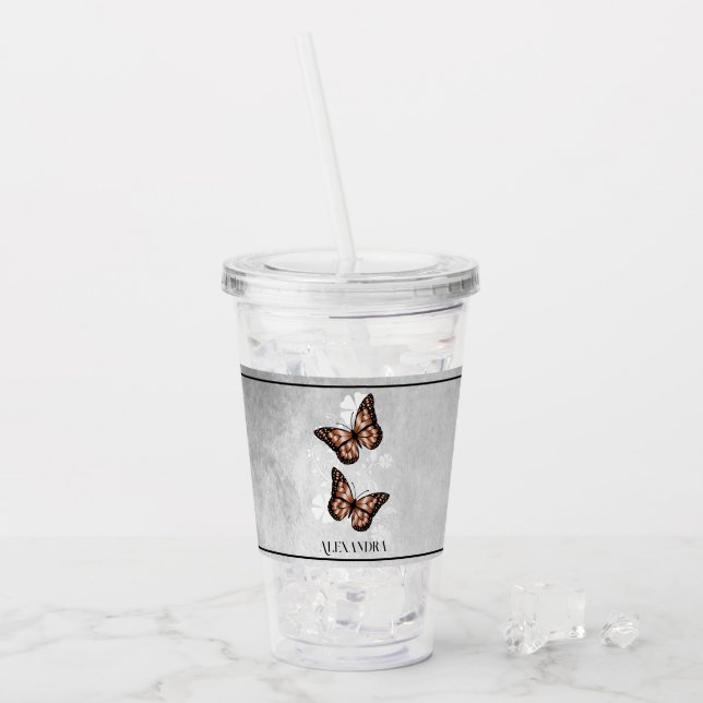 Personlig av kopparfjäril-Blommigt Take Away Mugg (Framsida Ice)