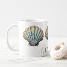 Personlig av kustblå Scallop Seashell Kaffemugg