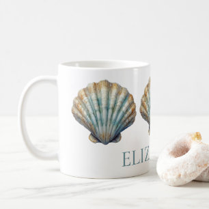 Personlig av kustblå Scallop Seashell Kaffemugg