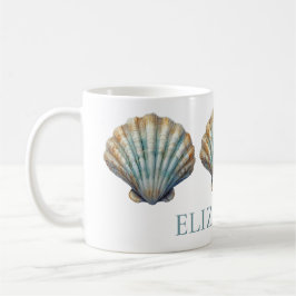 Personlig av kustblå Scallop Seashell Kaffemugg