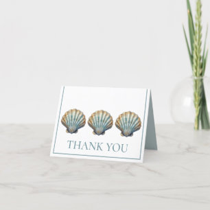 Personlig av kustblå Scallop Seashell Tack Kort