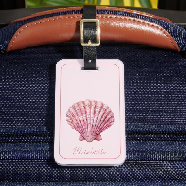 Personlig av kustnära Rosa Seashell Bagagebricka (Framsida Insitu 2)