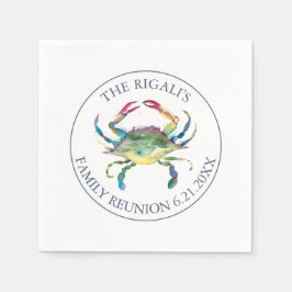 Personlig av kustvattenfärg, blått krabba pappersservett