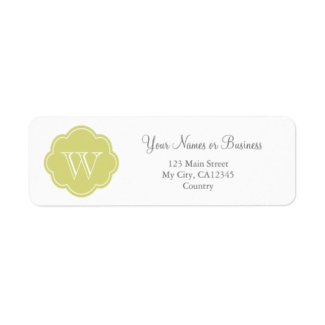 personlig av lime green monogram anpassningsbar returadress etikett (Framsidan)