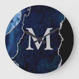 Personlig av marinblått agate (monogram) stor klocka