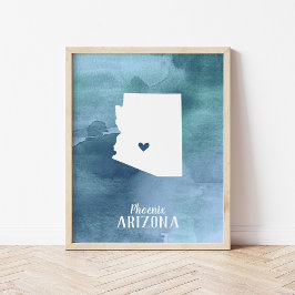 Personlig av med blå vattenfärg i Arizona Karta S Poster