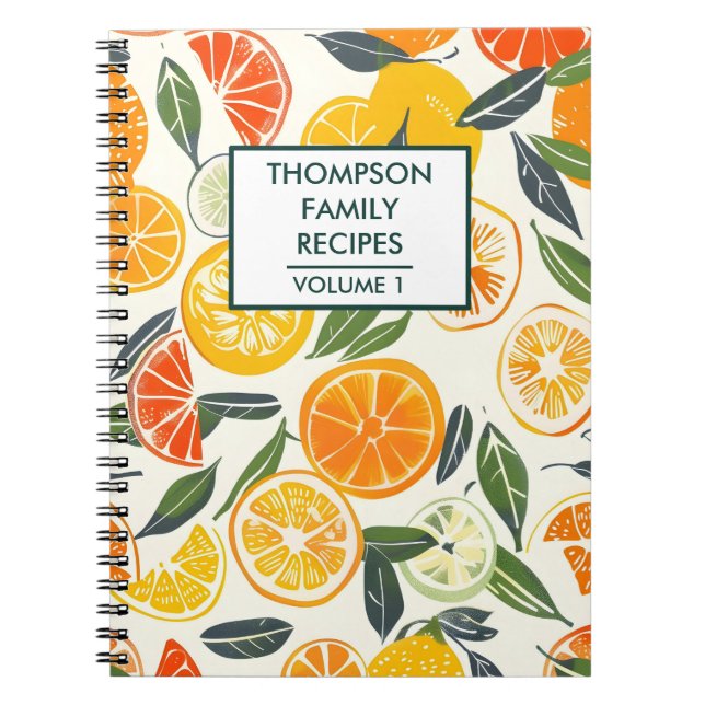 Personlig av orange tangerina citrusfrukter Recipe Anteckningsbok (Framsidan)