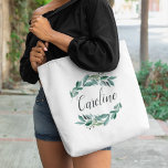 Personlig av överflödig avfettning tygkasse<br><div class="desc">Anpassa denna chic botaniskt med namn eller monogram,  omgiven av lush botaniska grey- och eukalyptus löv.</div>