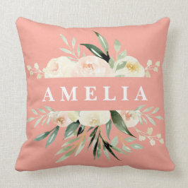 personlig av Peach kräm-gröntens vattenfärgsfärg Kudde