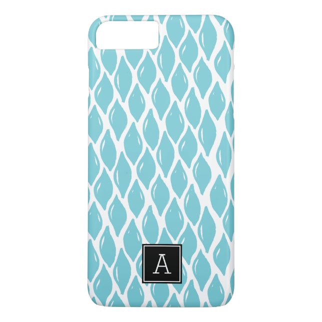 Personlig av Preppy AQUA BLUE TEAL Black Monogram Case-Mate iPhone Skal (Baksida)