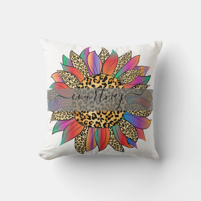 Personlig av regnbåge och leopard kudde (Framsida)