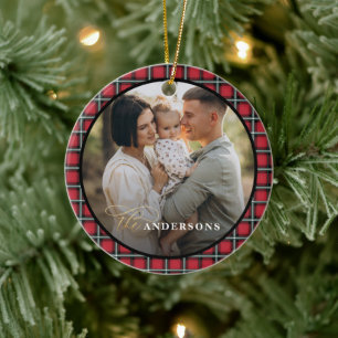 Personlig av rödsvarta tartan julgransprydnad keramik