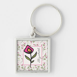 Personlig av Rosa och Orange Petals Fyrkantig Silverfärgad Nyckelring