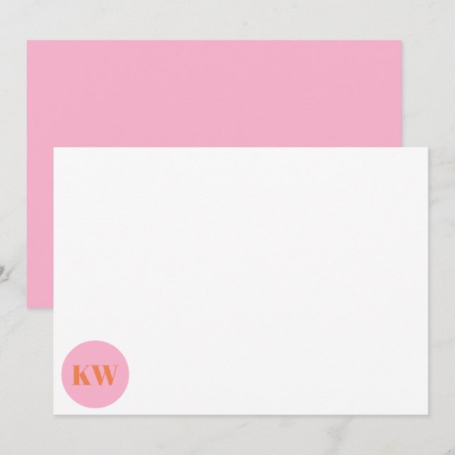 Personlig av Rosa Orange Monogram Initialer Tack Kort (Fram/baksida)