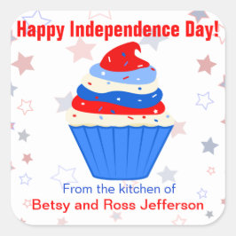 Personlig av rött, vitt och blått cupkaka fyrkantigt klistermärke