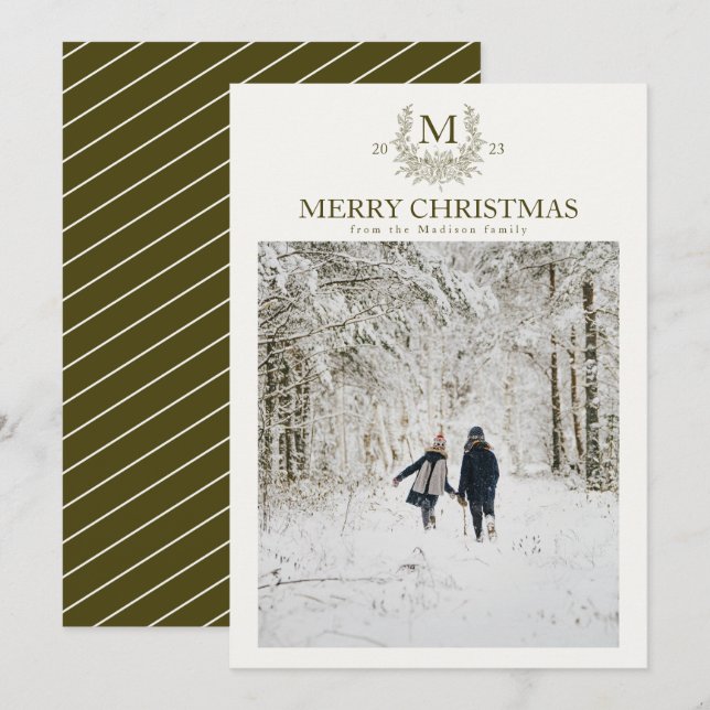 Personlig av Rustic monogram Mustard Brow - inledn Julkort (Fram/baksida)