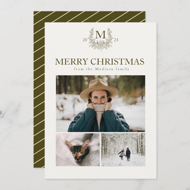 Personlig av Rustic monogram Mustard Brow - inledn Julkort (Fram/baksida)