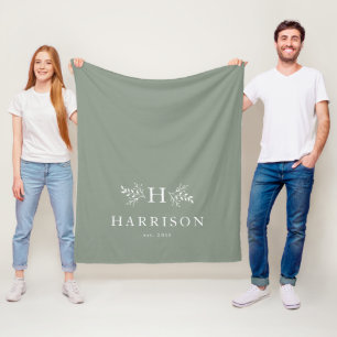 Personlig av Rustig monogramljussken grönt Fleecefilt