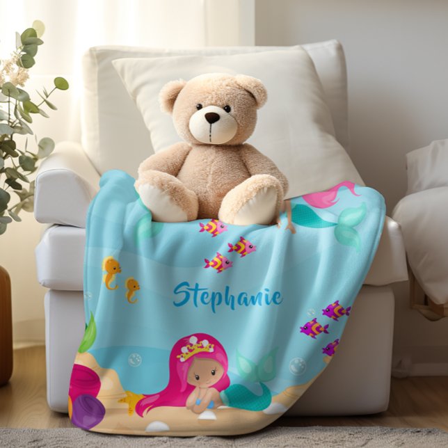 Personlig av Sjöjungfru, giftig under havet Fleecefilt (Cute Mermaid Personalized Girly Under the Sea Fleece Blanket)