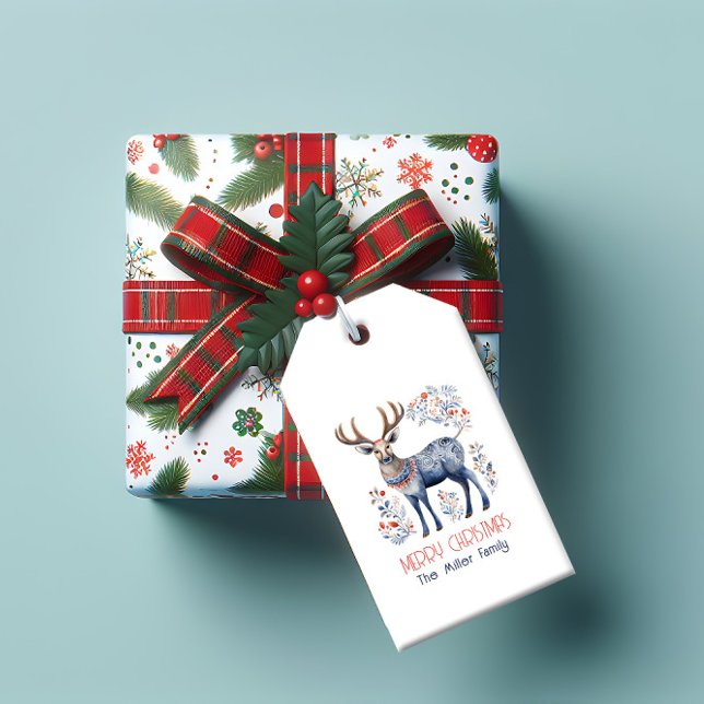 Personlig av skandinaviska folkrenar presentetikett (Skapare uppladdad)