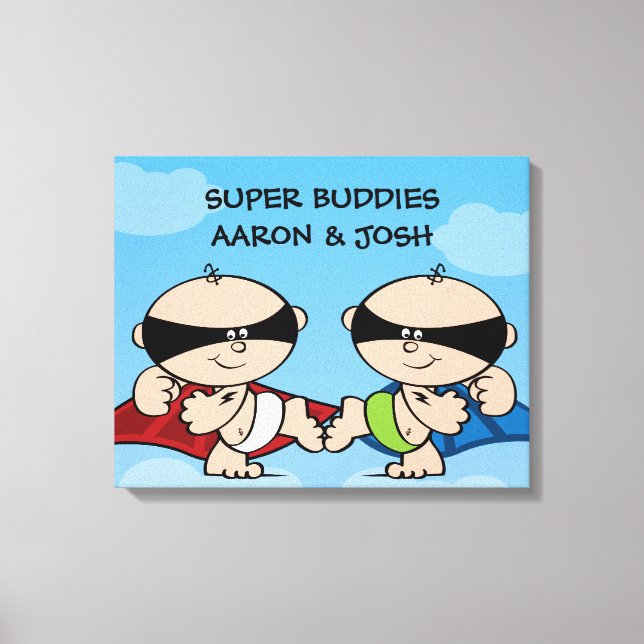 Personlig av superhjälten Twin Boys Canvas Wall Ar (Framsida)