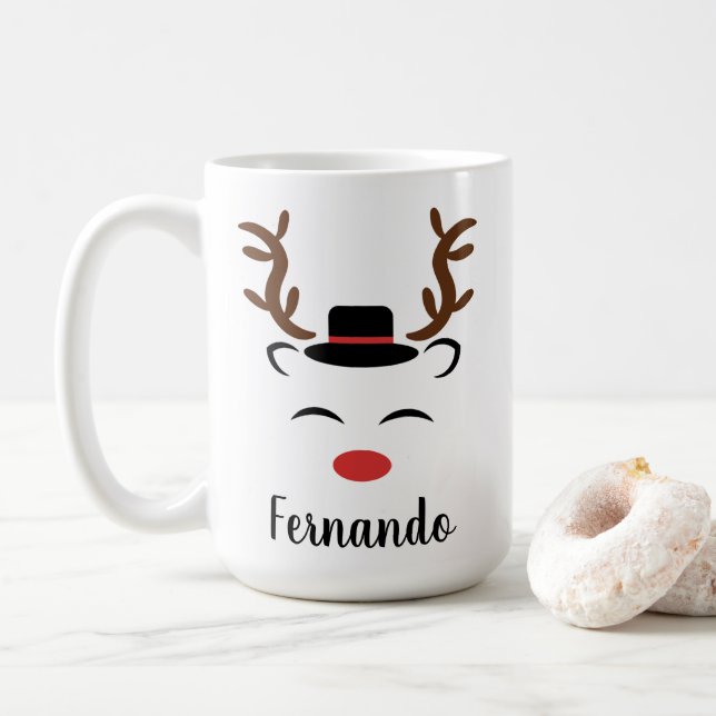 Personlig av svart julklapp, röd näsa kaffemugg (Med munk)