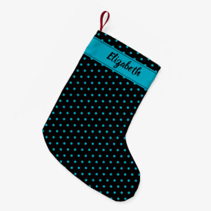 Personlig av svart och turkos Blue Polka dots Liten Julstrumpa