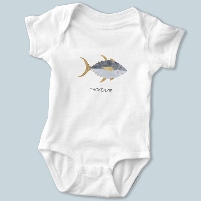 Personlig av tonfisk t shirt (Fun personalized custom name tuna fish baby body suit)