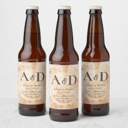 Personlig av träbark från Rustic Bröllop Träd Ölflaska Etikett