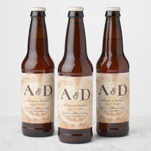 Personlig av träbark från Rustic Bröllop Träd Ölflaska Etikett