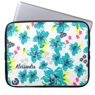 Personlig av tropisk Blommigt Teal & Rosa Laptop Fodral