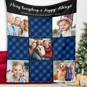 Personlig av typen Familj 5 Bild Patchwork Blue P Fleecefilt