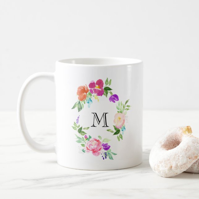 Personlig av utandning av kvinnlig Blommigt Monogr Kaffemugg (Med munk)