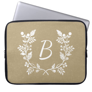 Personlig av utandningsluft vid vitBlommigt i Beig Laptop Sleeve