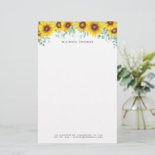 Personlig av vattenfärg Solblommor och eukalyptus Brevpapper