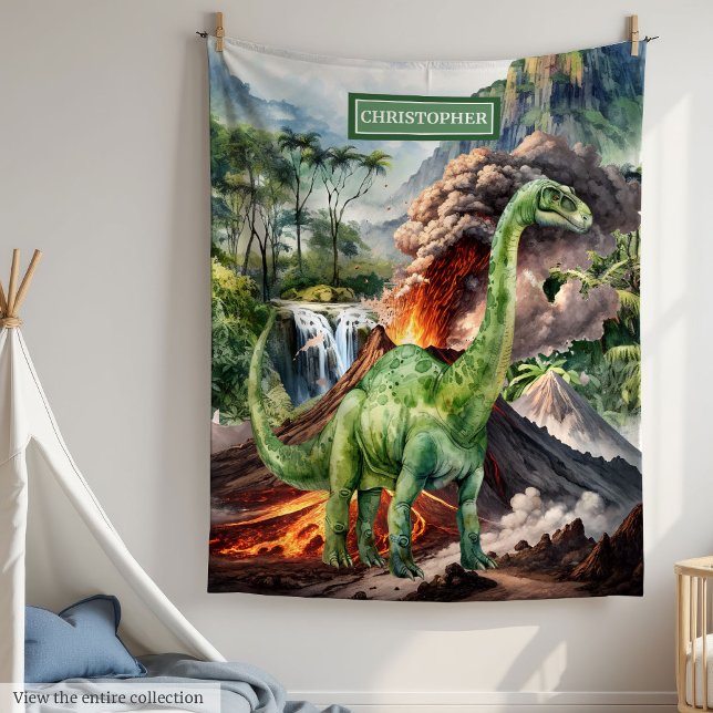 Personlig av vattenfärg T-Rex Dinosaur Blanket Fleecefilt (Watercolor T-Rex Dinosaur Blanket Personalized for Kids)
