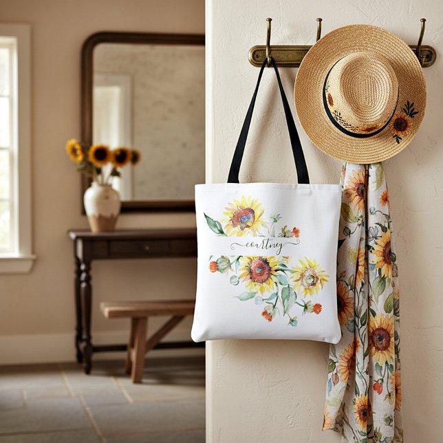 Personlig av vattenfärgade solblommor tygkasse (Skapare uppladdad)